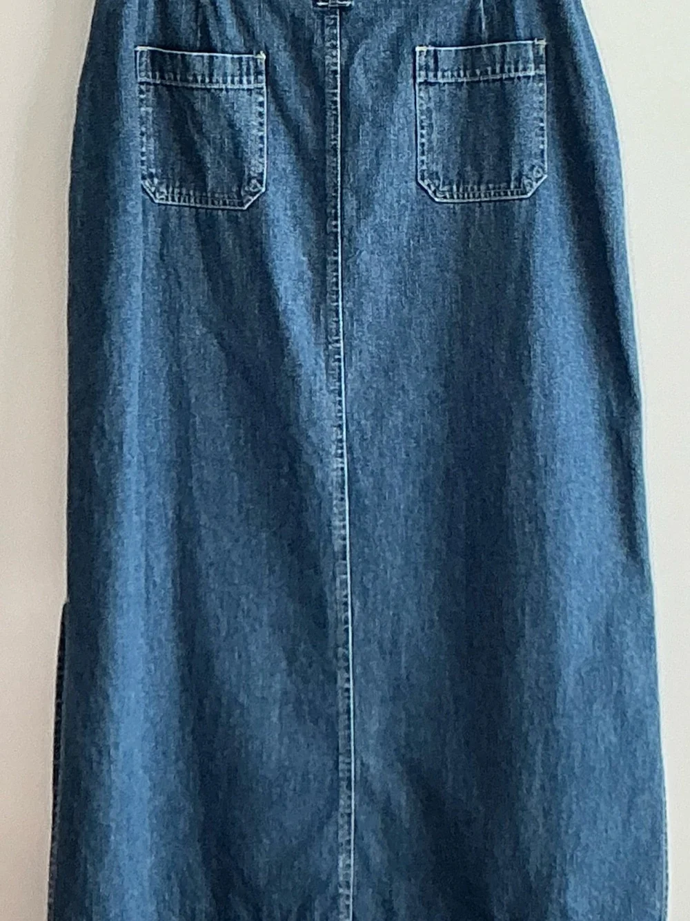 Original TY Wear Denim Maxi Skirt 12P Blue Utility Pockets Side Slit Y2K Cotton